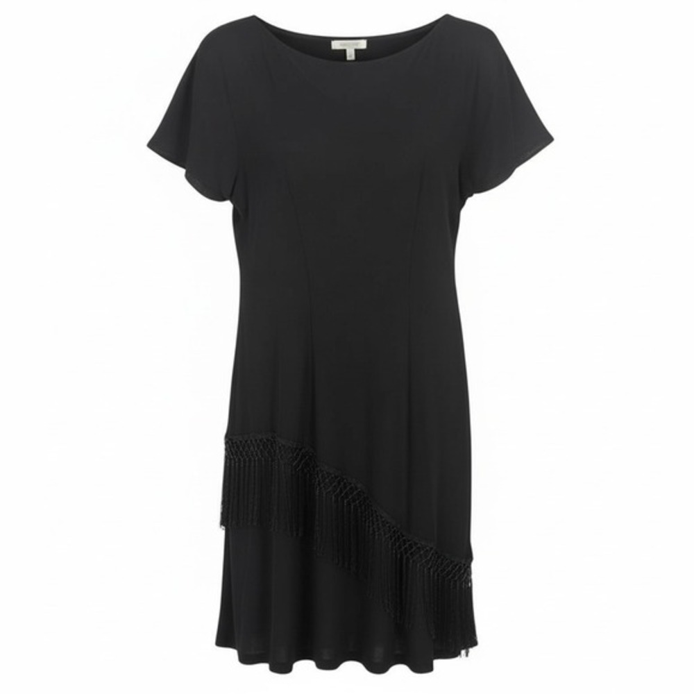 SL Fashions Black Asymmetrical‎ Fringe Dress Size Medium Flapper Vintage Y2K